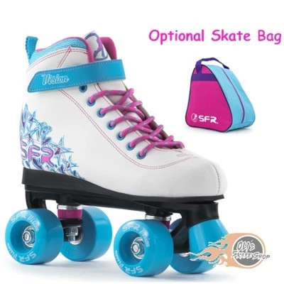 SFR Vision II Quad Roller Skates Girls White/Blue - FREE SKATE TOOL! - Image 1 of 3