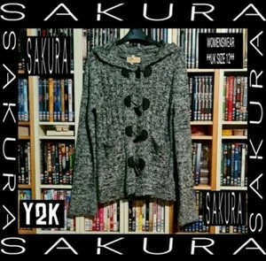 ❤SAKURA TRUE Y2K VINTAGE KAPUZENSTRICK ACRYLJACKE MIT UMSCHALTUHR/UK GRÖSSE 12❤ - Bild 1 von 12
