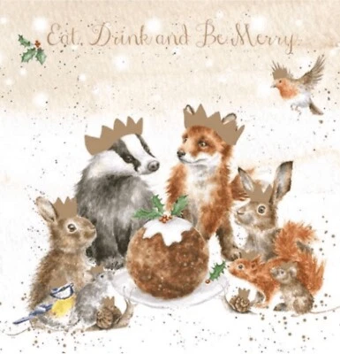 WRENDALE LUXURY CHRISTMAS CARD ~ WOODLAND ANIMAL PARTY ~ SMALL SINGLE CARD~12cm