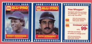 1987 Burger King -- Rickey Henderson / Keith Hernandez -- Box 732-298