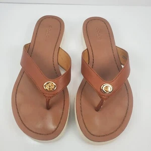 Coach Shelly Sandals Size 5B Saddle Brown Leather Flip Flop Woman's Shoes - Picture 1 of 12