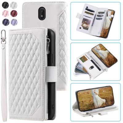 Luxury Rhombic Leather Wallet Case Zipper Flip Card Case For Nokia C1 2nd Editon - Image 1 of 4