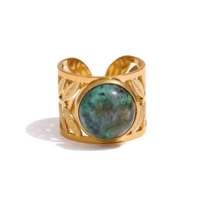 breiter Ring mit grünem Stein-Esmeralda-African Turquoise Stein-Fingerring mit B - Bild 1 von 4