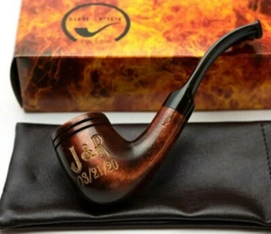 Fumar tabaco madera hecha a mano holmas Sherlock grabado personalizado fecha nombre pipa - Imagen 1 de 12