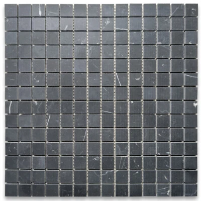 N23XH Nero Marquina Black Marble 3/4x3/4 Square Mosaic Tile Honed - Image 1 of 4