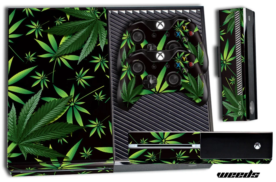 Designer Skin für Xbox One 1 Gaming Konsole + 2 Controller Aufkleber Weeds Blk - Bild 1 von 1