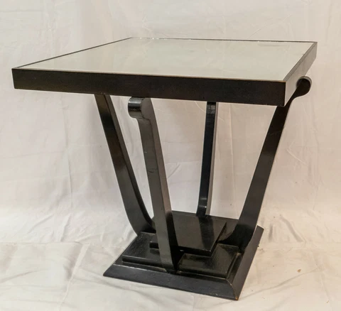 Antique Art Deco Black Lacquered Wood Mirror Top Table Cover