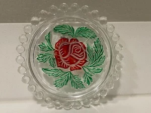 German Democratic Republic Embossed Rose Glass Coaster Beaded Edge - Picture 1 of 4