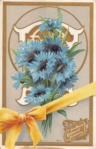 Tarjeta de felicitación de flor de maíz emblema de constancia principios de 1900  - Imagen 1 de 2