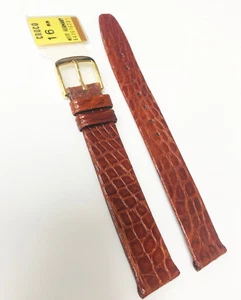Correa de reloj Time Fashion original genuina nueva de cuero cocodrilo marrón oscuro de 16 mm - Imagen 1 de 5