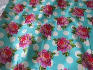 Tula Pink Cotton Fabric 1 Fat Quarter Curiouser Painted Roses on Blue - Picture 1 of 3