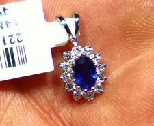 .86CT 14K Gold Natural Sapphire Diamond Halo Engagement Necklace Vintage Deco 