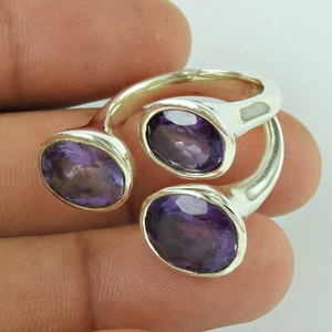 Mujeres Regalo Gema Amatista Tribal Anillo Tamaño 8.5 925 Plata Joyería J73 - Imagen 1 de 5