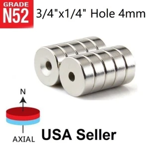 10 25 50 Countersunk Magnets 3/4" x1/4 " Hole 4mm Rare Earth Neodymium Disc - Picture 1 of 1