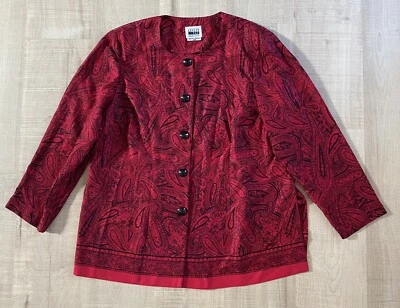 Leslie Fay Womens Blouse Size 18WP Red Black Dressy Paisley Button Up - Image 1 of 4