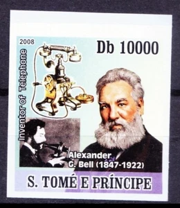 Santo Tomé 2008 MNH Imperf, Graham Bell, teléfono inventado, ciencia - Imagen 1 de 1
