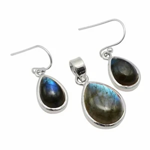 Labradorite Solid 925 Sterling Silver Pendant + Earrings Set Jewelry ST-033 - Picture 1 of 1