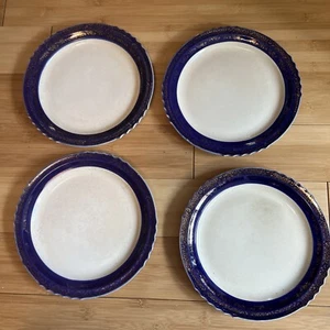 Vintage Dinner Plate French Saxon Cobalt And Gold Set Of 4 - Picture 1 of 10