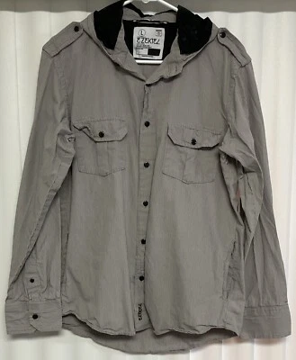 Ezekiel Long Sleeve Button Up Hooded Shirt Men’s Large Gray.    9230 - Image 1 of 3
