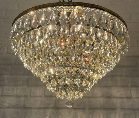 Antique Vintage Brass & Crystals Low Ceiling LARGE Chandelier Lighting Lamp Cover