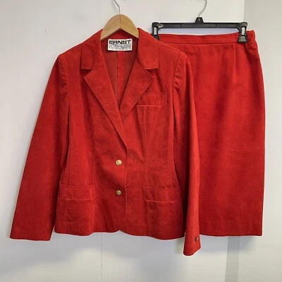 Ernst Strauss Schnell Vintage Suit Womens Size 6 Suede Jacket & Skirt Red - Image 1 of 4