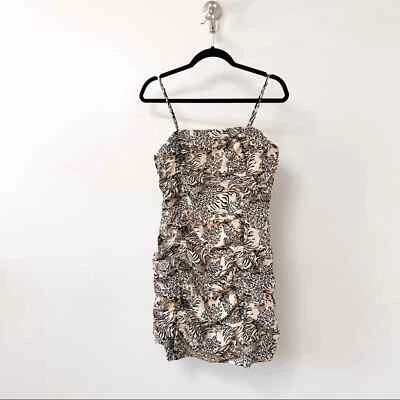 NUEVO CON ETIQUETAS* J.O.A. Mini Vestido Bodycon Estampado Animal Acanalado Primavera Melocotón GRANDE Foto 1 de 4