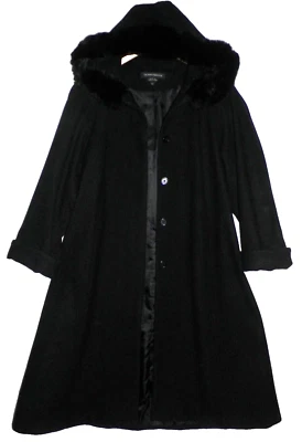 Vintage Women's 10P DONNYBROOK Long Black Hooded Coat Fur Flare Wool Belarus - Image 1 of 4