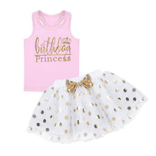 Us Baby Birthday Kids Girl Clothes Outfit Tutu Skirt Dress+Top T-shirt Party Set