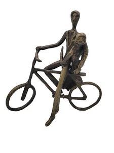 Statua in bronzo fuso astratto bicicletta statuina metallo fuso uomo e donna 8,5" H - Foto 1 di 8