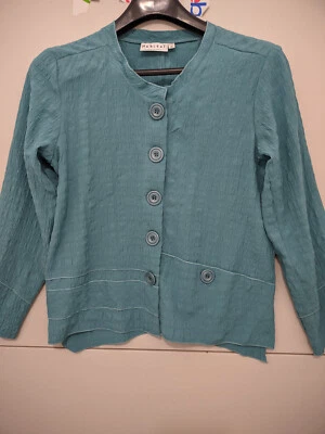 Chaqueta Habitat para mujer XS verde azulado blazer completa abotonada textura Seersucker Pkt Foto 1 de 4