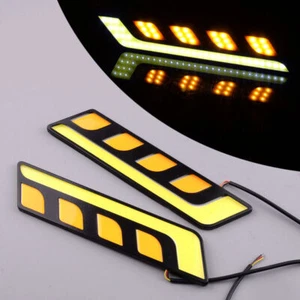 NEW 2Pcs White & Amber COB LED Car DRL Driving Daytime Running Lamp Fog Light TR - Picture 1 of 8