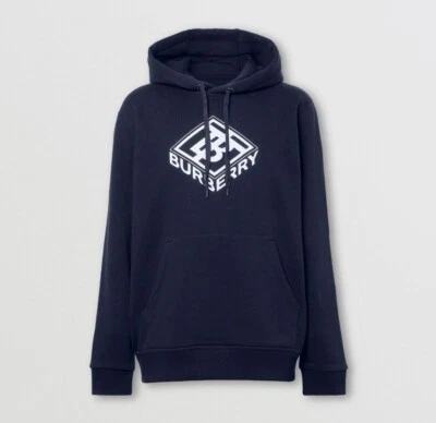 820 美元全新带标签男式 BURBERRY ALBIAN 海军蓝棉白色 TB 标志 PULLOVER HOODIE XL — 第 1/4 张图片