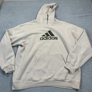 Adidas Hoodie Men L Beige Pullover Big Logo Embroidered Sportswear Classic - Picture 1 of 8