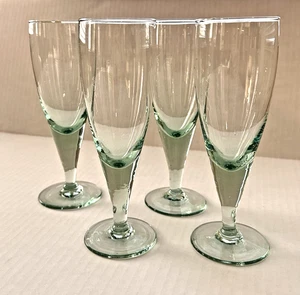 Recycled Glass Champagne Flutes Hand-Blown Green Wine Glass Eco Boho Set of 4 - Picture 1 of 8