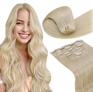 Clip de cabello humano LaaVoo en extensiones rubio 16 pulgadas 7 piezas 120 g - Imagen 1 de 7