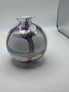 Vintage mundgeblasenes Kunstglas weiß rosa Opal irisierend Parfüm Flakon Vase - Bild 1 von 6