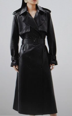 Gabardina negra Karen Millen a medida de cuero sintético con cinturón - talla 10 - nueva Foto 1 de 4