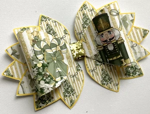 SAGE GREEN NURCRACKER STATEMENT PRINTED CANVAS FABRIC BOW TEMP MAKE HAIR BOWS - Picture 1 of 4
