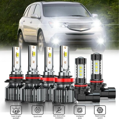 Combo de 6 faros LED de haz alto bajo antiniebla para Acura MDX 2004-2006 Foto 1 de 4