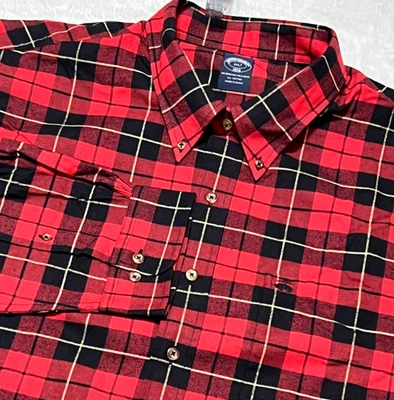 Brooks Brothers Mens 4XLT Red Black Plaid Button Down Shirt Cotton Classic Fit - Image 1 of 4