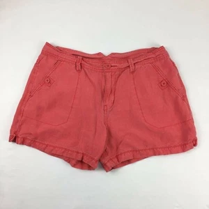 Calvin Klein Jeans Womens Chinos Shorts Red Pocket Mid Rise Slit Linen Blend 29 - Picture 1 of 10
