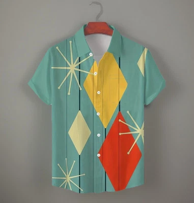 Мужская рубашка MCM с изображением атомных звезд и смелых бриллиантов короткий рукав 3XL - Изображение 1 из 4