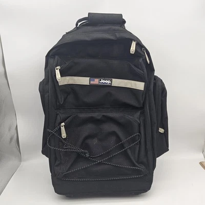 Jeep Travel Equipment Rolling Backpack Black Wheeled Carry On Luggage Roller - Image 1 of 4