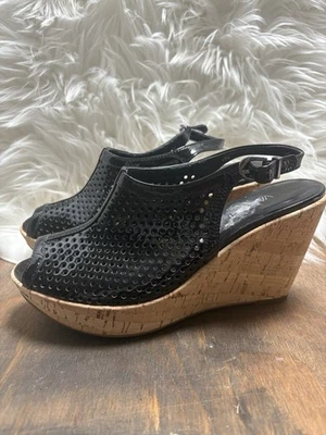 Zapatos de cuña Vaneli Valeka para mujer talla 10 M charol negro punta abierta Foto 1 de 4