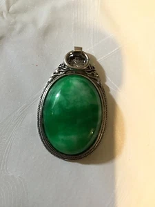 Rare Antique Chinese Miao Silver Enamel Mosaic jade Pendant Amulet - Picture 1 of 8