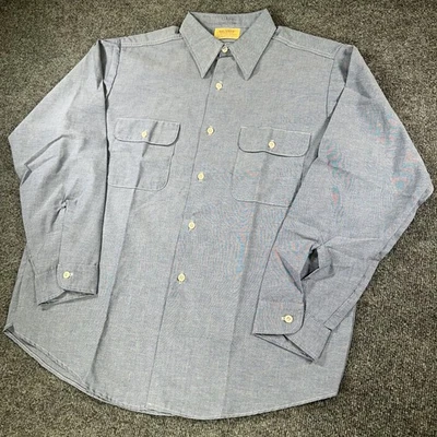 VINTAGE Big Yank Shirt Men's Large Chambray Indigo Workwear Union Made USA 70s - Image 1 of 4