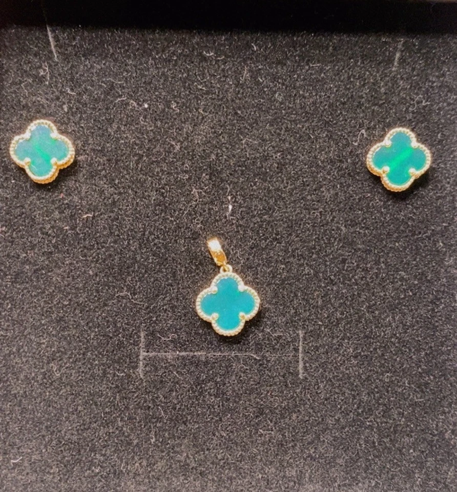 Colgante y pendientes a juego de malaquita verde oro 14 K Foto 1 de 3