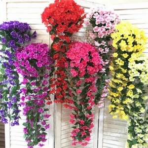 UK Artificial Hanging Violet Flowers Vine With Basket Home Garden Indoor Decor - Picture 1 of 24