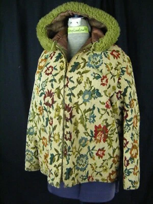 Chaqueta Mod Con Capucha Tapiz Floral Beige Años 60 De Colección-Busto 40/S Foto 1 de 4