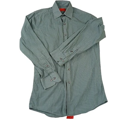 Alfani Fitted Easy Care Men's Green Black Striped Size 14.5 Long Sleeve Shirt - Image 1 of 4